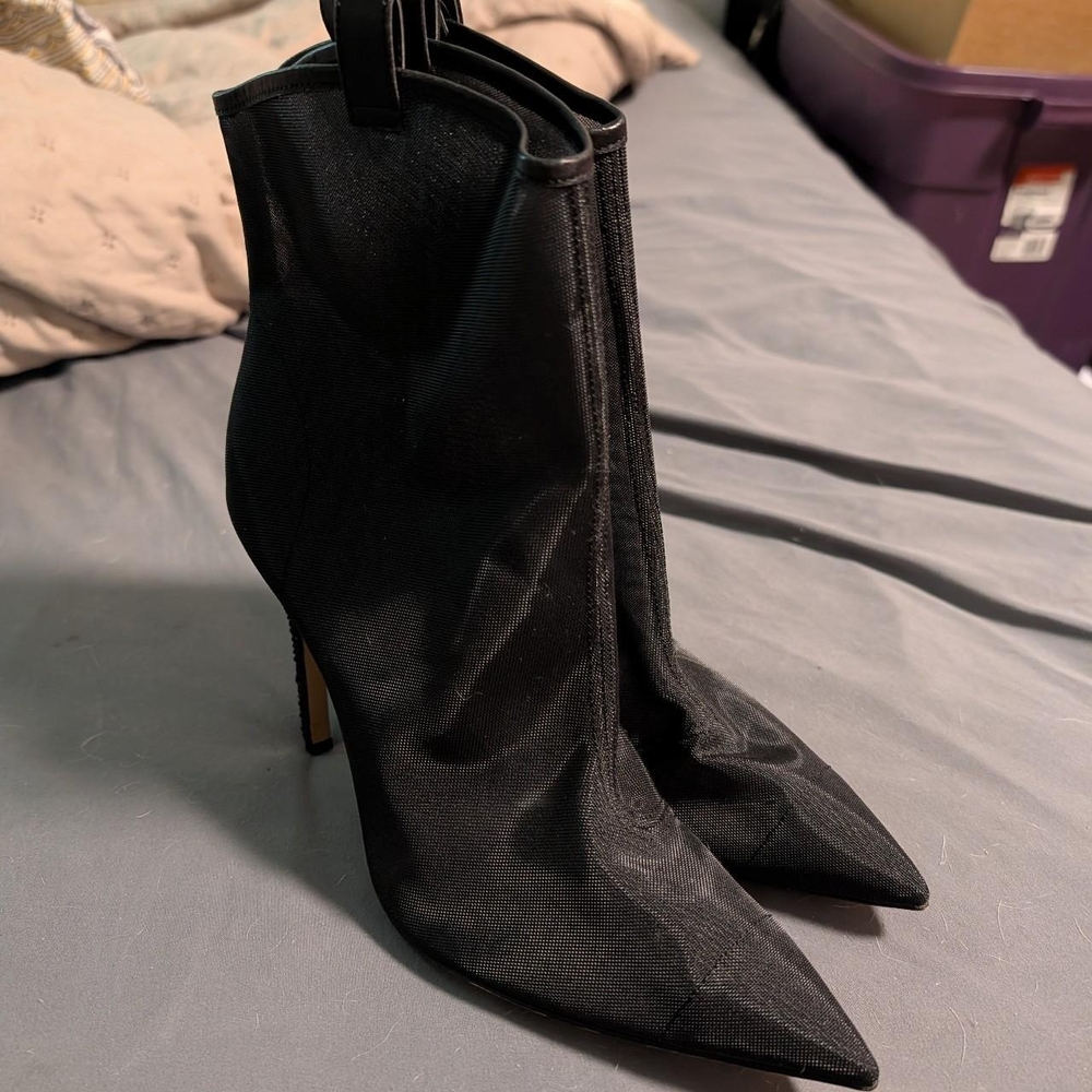 Karl Lagerfeld Sleek Black Mesh Heeled Boots for Women Sz 9 Like New